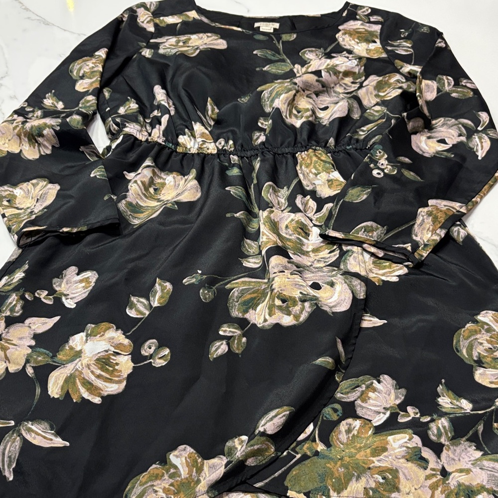 J. Crew Black Floral Long Sleeve Dress - Picture 2 of 8
